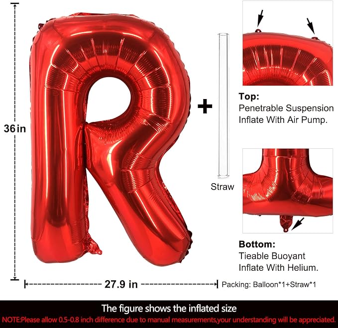 Lovoir 40 Inch Large Red Letter R Balloons Big Size Jumbo Mylar Foil Helium - Image 2