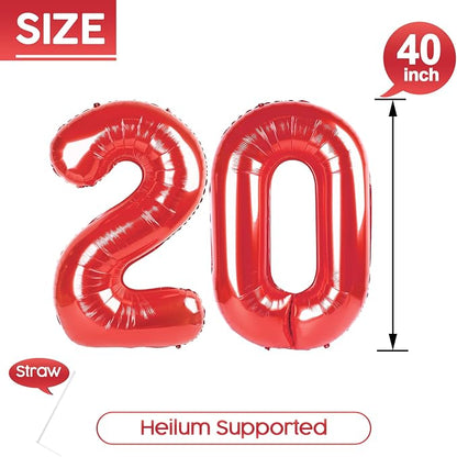 20 Balloon - Red Birthday Number Balloons, 40 Inch Decorations Men Women | Red - Image 5