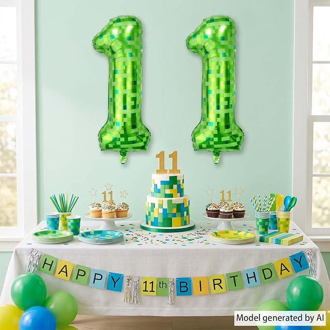 40 Inch Lime Green Pixel Number 11 Balloon, Gamer Video Game Birthday Decor | - Image 7
