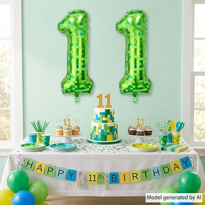 40 Inch Lime Green Pixel Number 11 Balloon, Gamer Video Game Birthday Decor | - Image 7