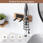 Tindbea Hair Dryer Holder Curling Iron Holder, Blow Dryer Holder Wall Mount, Bathroom Hair Tool Organizer Rack for Universal Dryer, Sapele Wood Matte Black