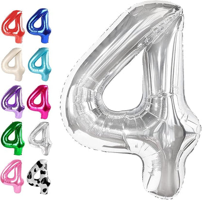 Silver Number 4 Balloon 40 inch, Balloon numbers party supplies, deco photo by Upgesy