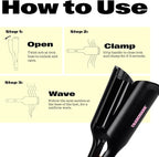 Trademark Beauty Hair Waver - Double Barrel Hair Crimper, Beach Waves Curling Iron, Babe Waves X, Adjustable Temperature Hair Curler, Hair Styling Tools, 1.25" - Black