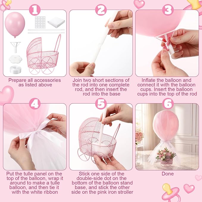 6 Set Pink Baby Shower Centerpieces - Image 4