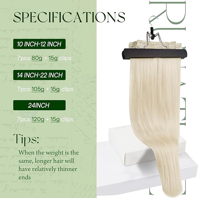 RUNATURE Blonde Clip in Hair Extensions Real Human Hair, Remy Hair Extensions Clip Ins, Double Weft Human Hair Clip in Extensions, Natural Looking For Daily Wearing, 18 Inch 120g #800 Platinum Blonde