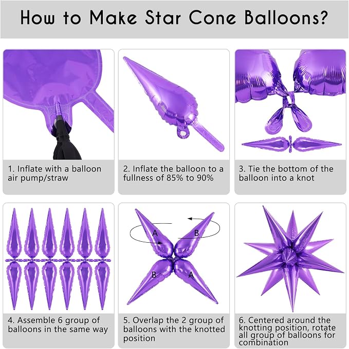 72 Pcs Star Balloons Foil Explosion Balloons Magic 12 Point Star Cone Balloon - Image 7