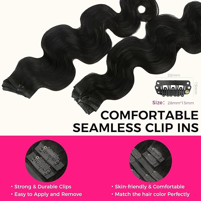 Lashey Body Wave 110g 7pcs Clip in Hair Extensions 22 Inch Seamless Clip in Hair Extensions Human Hair with Invisi Edge