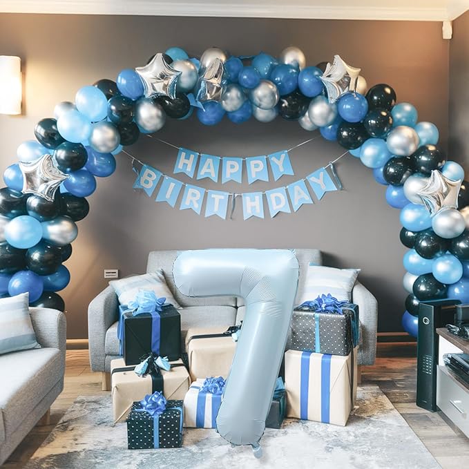 7th Birthday Balloons for Boys, Pastel Dusty Sky Blue Large Helium Mylar 7 - Image 5