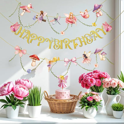 SUNBEAUTY Fairy Birthday Party Banner Fairy Party Decorations Fairy First - Image 4