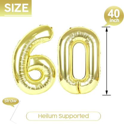60 Balloon - Champagne Gold Birthday Number Balloons, 40 Inch Decorations | - Image 5