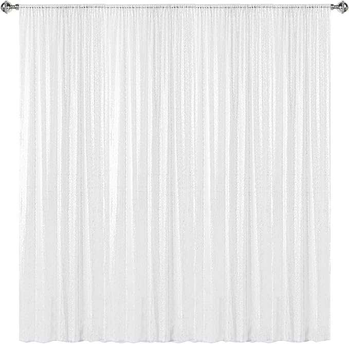 Sugargirl White Sequin Backdrop Curtain 7FTx7FT Glitter White Background Drapes by Sugargirl