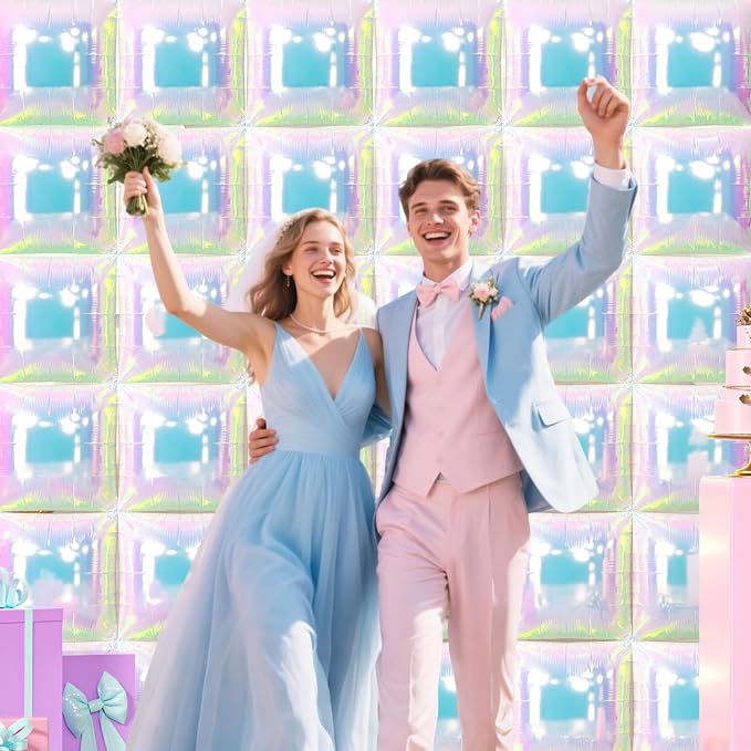 NISOCY 36PCS Iridescent Square Foil Balloons Wall Backdrop | Holographic - Image 7