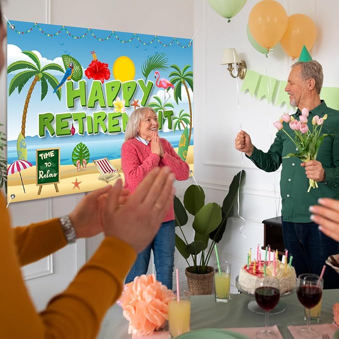 Hawaiian Retirement Party Decorations, Happy Retirement Banner Backdrop | Large - Image 2
