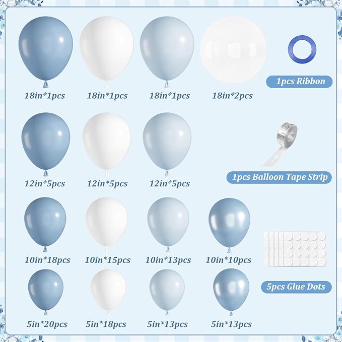 152Pcs Dusty Blue Balloons Arch Garland Kit Different Size | Light Blue and - Image 2