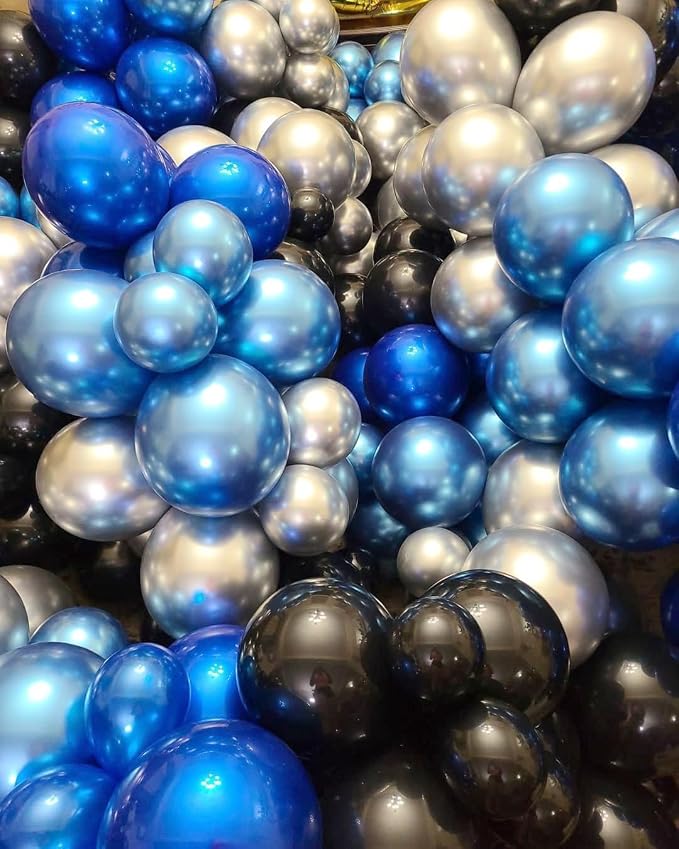 Royal Blue Black and Silver Balloons Garland Arch Kit - Image 5