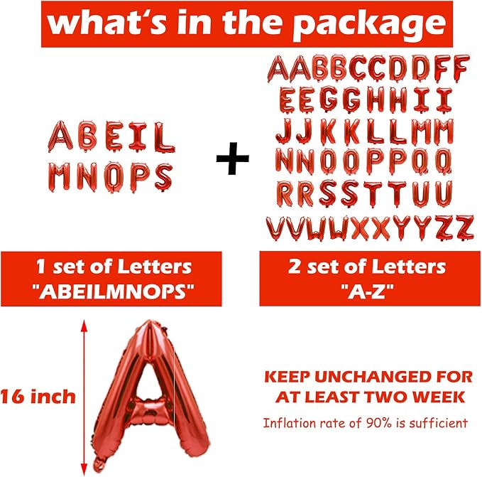 62 Pcs Red Letter Balloons, Custom 2 Set A-Z Set - Image 3