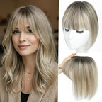 100% Real Human Hair Topper for Women Human Hair Pieces for Women 10 inch Ombre Light Brown with Blond Highlight Hair Hoppers with Bangs Swiss Base Clip in Bangs for Thinning Hair2T613