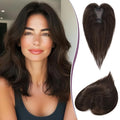 RUWISS Hair Toppers for Women Real Human Hair Lightweight Dark Brown with 15% Dark Cocoa Blonde Clip in Hair Piece for Thinning Hair Fluffy Straight Hair Topper without Bangs
