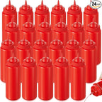 24 Pcs 32 oz Squeeze Bottle Large Plastic Wide Mouth Squeeze Bottles for Condiment Sauces Chocolate Ketchup Mustard BBQ Grill Restaurant (Red)