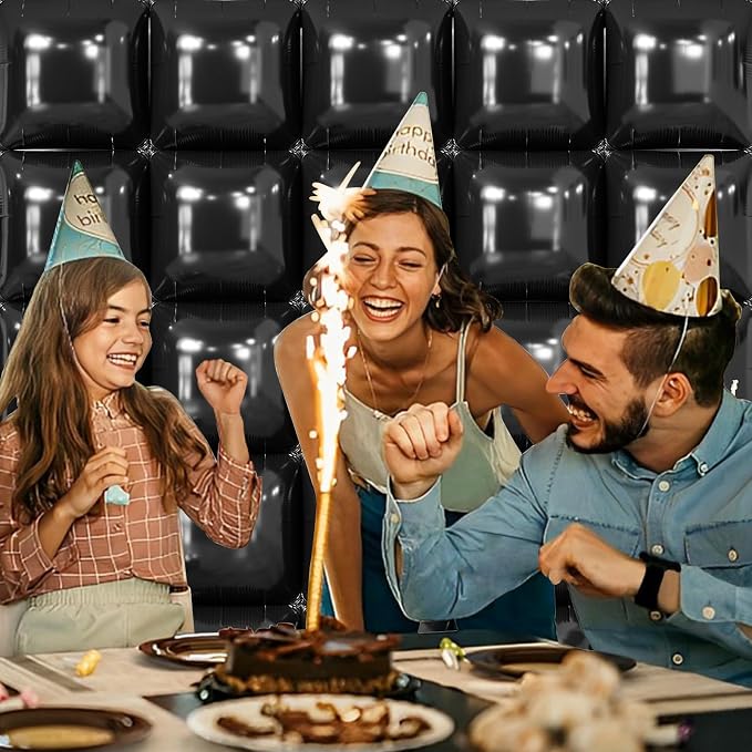 NISOCY 25PCS Metallic Black Square Foil Balloons Wall Backdrop | Double Sided - Image 6