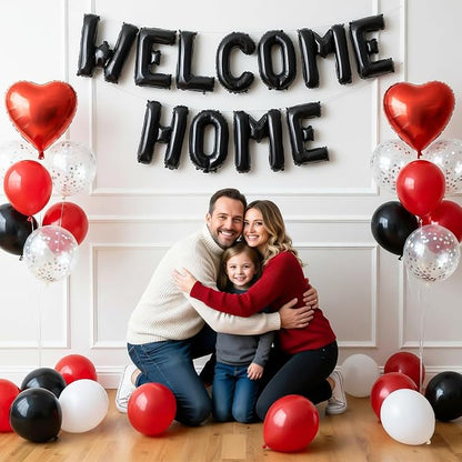 Welcome Home Balloons Black Red, 16Inch Welcome Home Foil Balloons Banner - Image 4