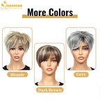 QUEENTAS Short Hair Topper for Women with Thinning Hair Daily Wear 360°3D Cover Up 6.5"*6" Fluffy Hair Pieces with Bangs(Black Mixed Grey)