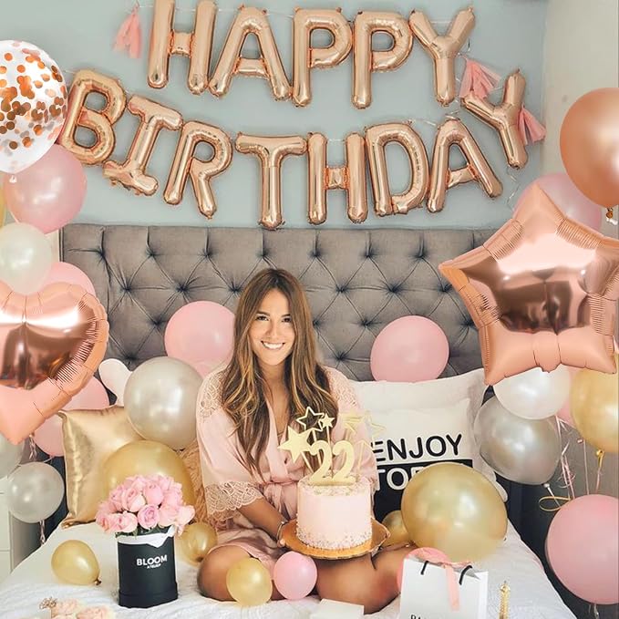 CANREVEL Happy Birthday Banner Decoration + 30pcs Star Balloons, Rose Gold | - Image 6