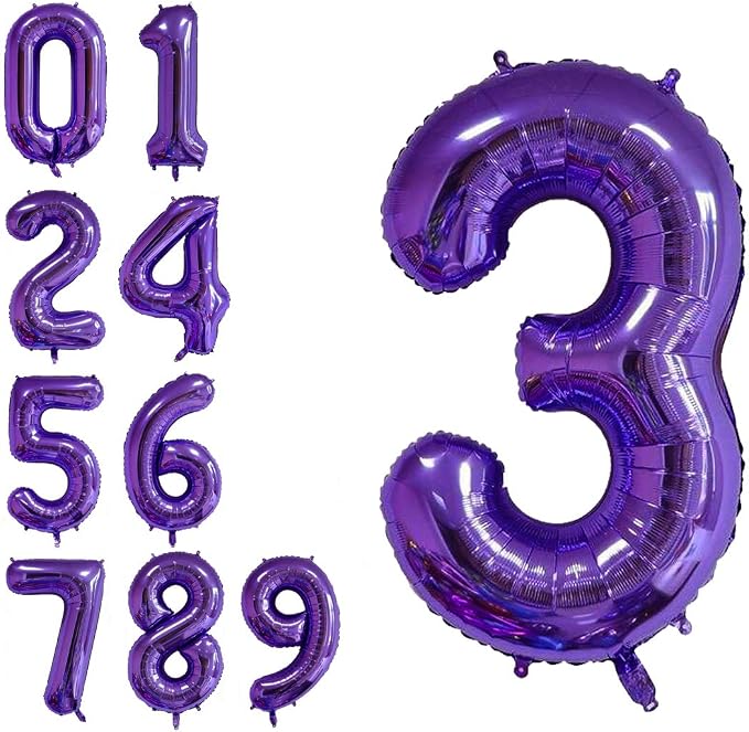 40 Inch Jumbo Purple Number 3 Balloon Giant Balloons Prom Balloons Helium Foil by RBWZQQY