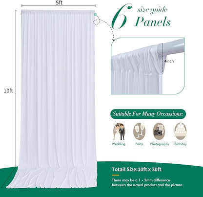 30 ft x 10 ft Wrinkle Free White Backdrop Curtain - Image 7