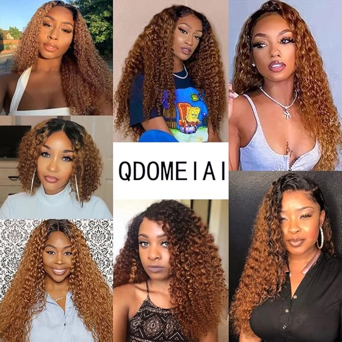 Ombre Brown Lace Front Wigs Human Hair Pre Plucked Curly Wave Brazilian Virgin Hair 13X4 HD Transparent Lace Frontal Wigs with Baby Hair 180% Density 22 Inch