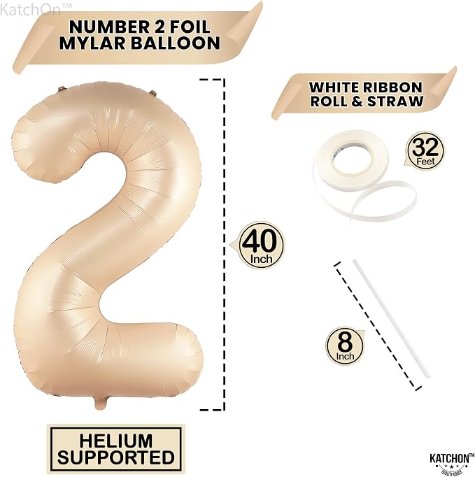 KatchOn Caramel Number 2 Balloon 40 Inch 2nd Birthday Decorations - Image 4