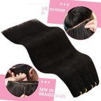 YoungSee Human Hair Sew in Extensions Darkest Brown Weft Extensions Long Straight Hair Sew in Bundles Human Hair Dark Brown 22Inch 100G
