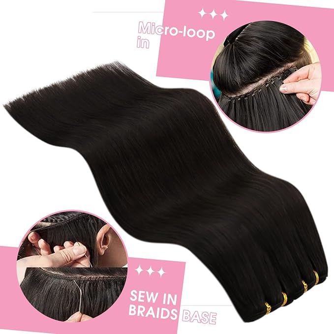 YoungSee Sew in Hair Extensions Real Human Hair Dark Brown Weft Extensions Brazilian Hair Extensions Sew in Darkest Brown for Natural Look 18Inch 100G
