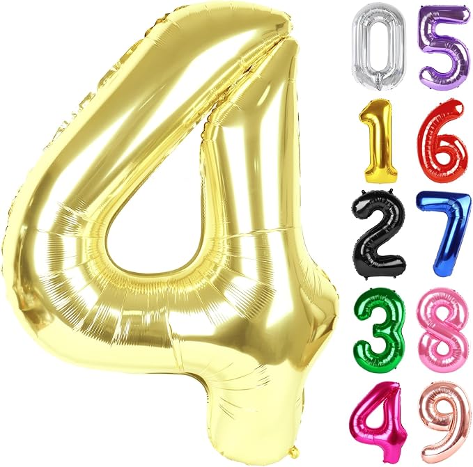 Light Gold Number 4 Balloon 40 Inch, 4th Birthday Decorations Men Women | Foil by IWERP