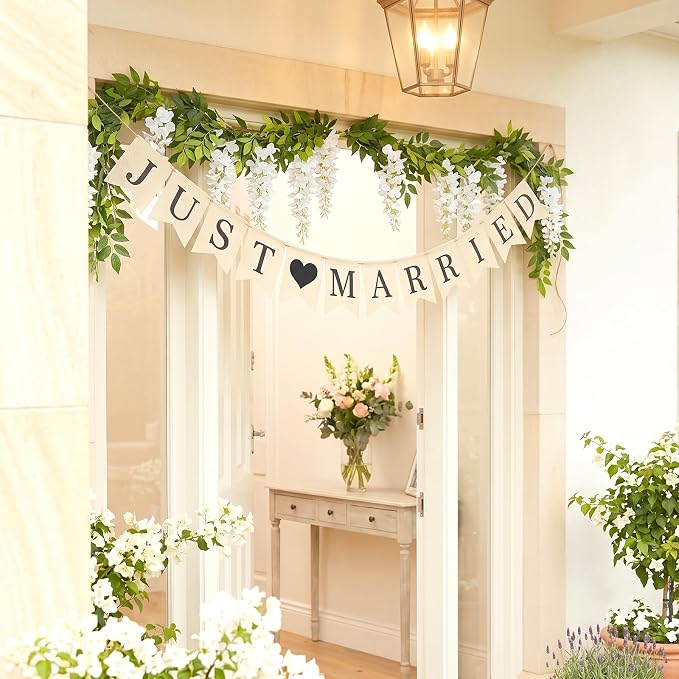 Rustic Burlap Just Married Banner, Wedding Banner - Image 9