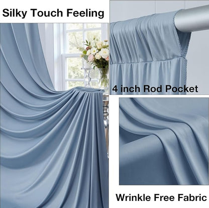 10ftx10ft Wrinkle Free Dusty Blue Backdrop Curtains - Image 2