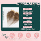 Benehair Clip on Bangs Human Hair, Front Hair Extensions for Women Hair Pieces with Temples for Daily Wear (Medium Brown)
