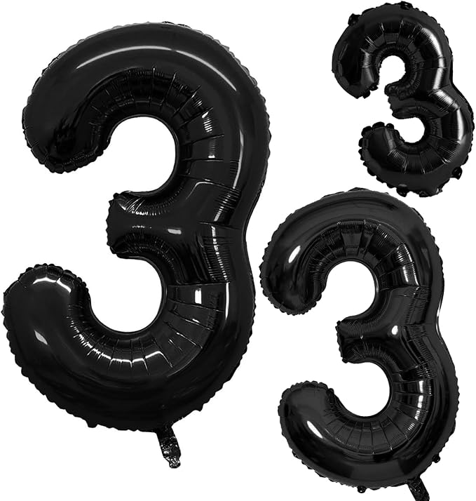 Black Foil Balloons Number 3, Huge Number Balloons by GOER