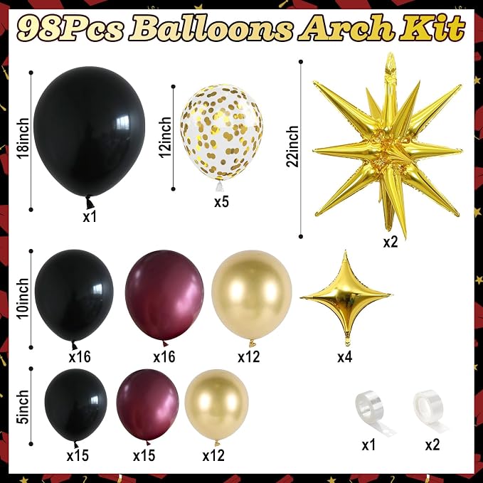 Black Burgundy Gold Balloons Arch Kit, Maroon Black Gold Balloons Arch Garland - Image 2