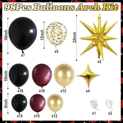 Black Burgundy Gold Balloons Arch Kit, Maroon Black Gold Balloons Arch Garland - Image 2