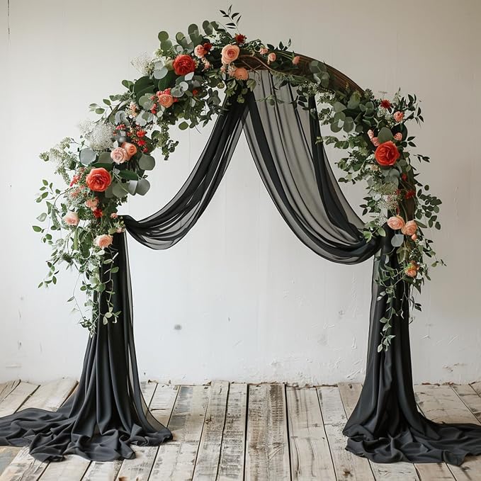 Black Wedding Arch Draping Fabric Backdrop Drapes Sheer 3 Panels | 28.7"x20FT - Image 5