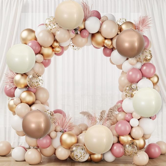Sand White Brown Round Foil Balloons 6Pcs, Giant 4D Round Ball Balloons - Image 5