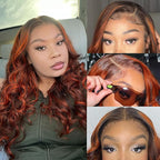 P4/350 Ginger Orange and Brown Colored Body Wave Lace Front Wigs Human Hair 13x4 Highlight HD Lace Front Wig Human Hair Pre Plucked for Black Women 180% Density Glueless Wig 32Inch