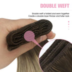 YoungSee Weft Hair Extensions Human Hair Brown Ombre Human Hair Sew in Extensions Walnut Roots to Light Brown with Blonde Balayage Weft Hair Extensions for Full Head 16Inch 100G
