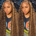 bangjazz 22 Inch Highlight Ombre Lace Front Wig Human Hair Deep Wave 13x4 HD Lace Frontal Wigs Human Hair 180% Density P4/27 Colored Curly Wigs for Women Human Hair Glueless Pre Plucked Wig