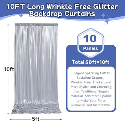 50ftx10ft Sequin Silver Backdrop Curtain Panels - Image 6
