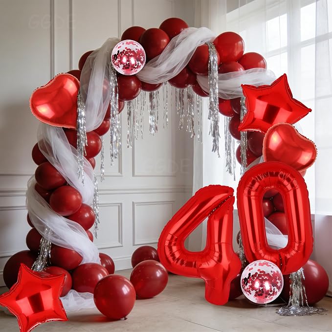 40 Inch Red Number Balloons 40 Mylar Foil 40th Birthday Party Decor 10 Pcs | - Image 6