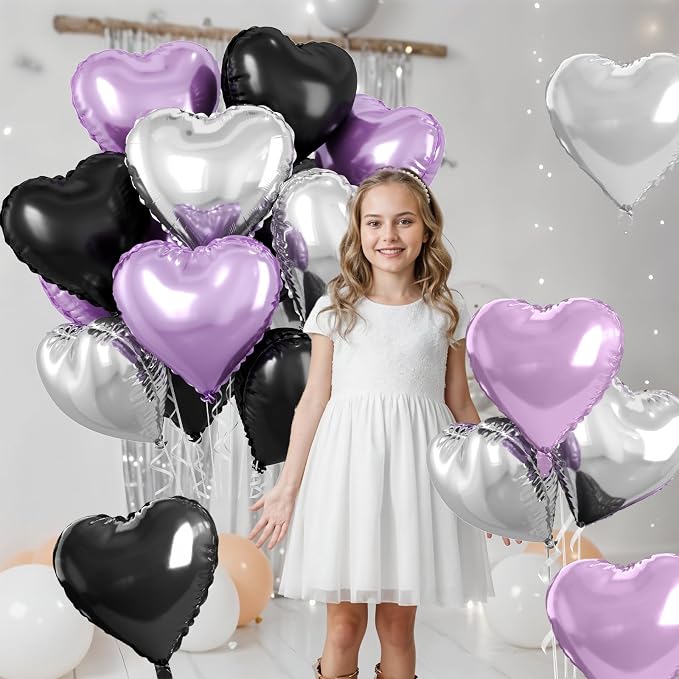 Purple and Black Heart Balloons - Image 5