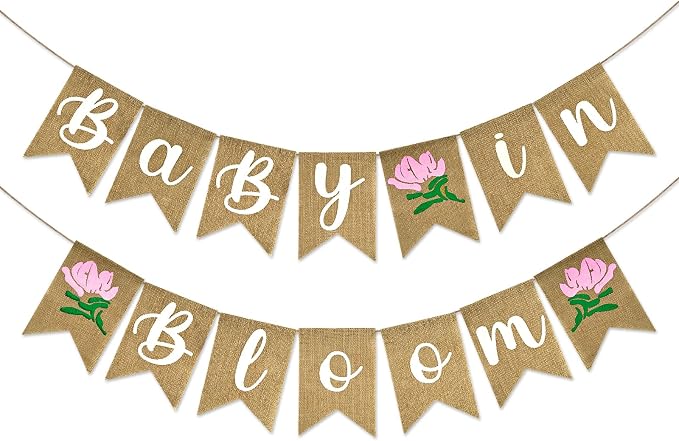 Anwyll Burlap Baby in Bloom Banner NO DIY Baby Shower Decoration Banner Floral by Anwyll