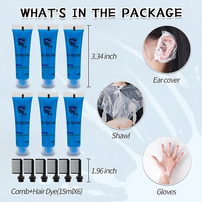 Byhoo Blue Temporary Hair Dye for Kids, Cream Formula, 6 Combs, Washable Hair Color for Dark & Light Hair for Girls Party Halloween Cosplay
